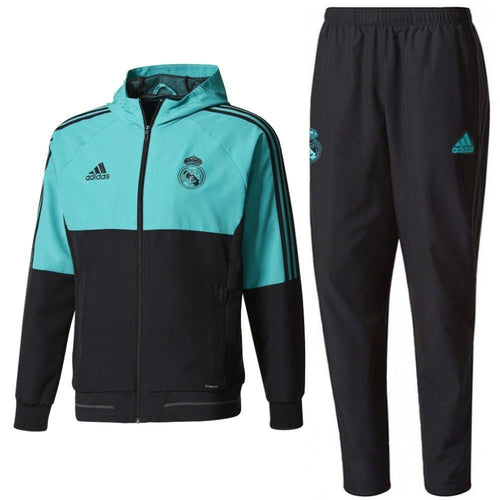 Real Madrid Presentation Soccer Tracksuit 2018 Black/Light Blue - Adidas - SoccerTracksuits.com